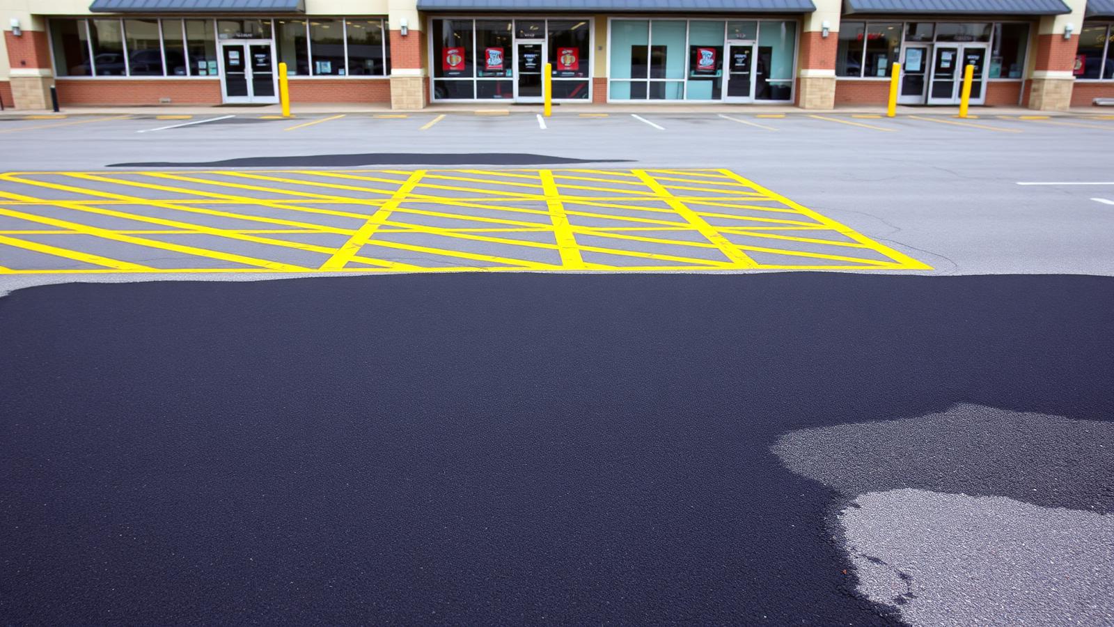 Illustration of parking lot repair work on a retail plaza / shopping center in Poughkeepsie, NY