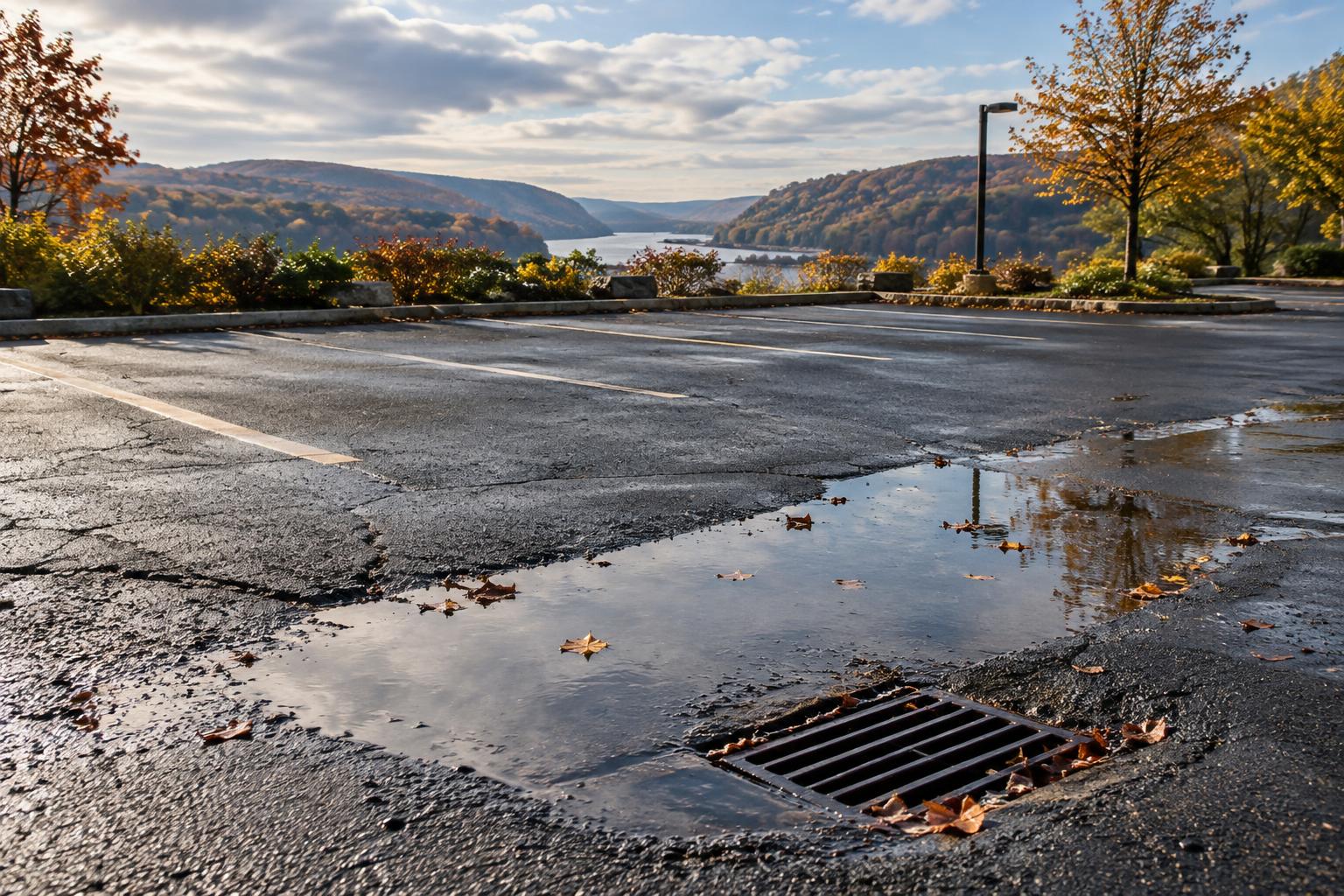 Podcasts: Asphalt Parking Lot Drainage in Hudson Valley, NY | Repair Now or Repave Later?